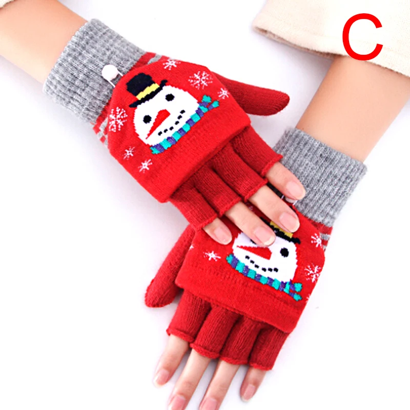 Женские зимние вязаные перчатки с принтом оленя и снеговика, теплые рукавицы без пальцев, женские перчатки - Цвет: as pic