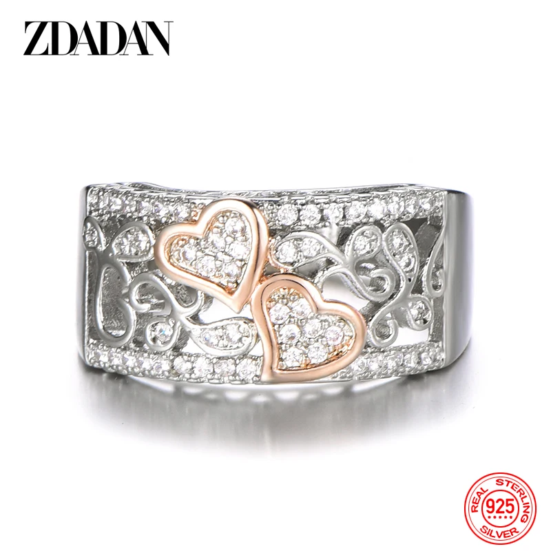 ZDADAN 925 Sterling Silver Heart CZ Rings for Women Wedding Jewelry