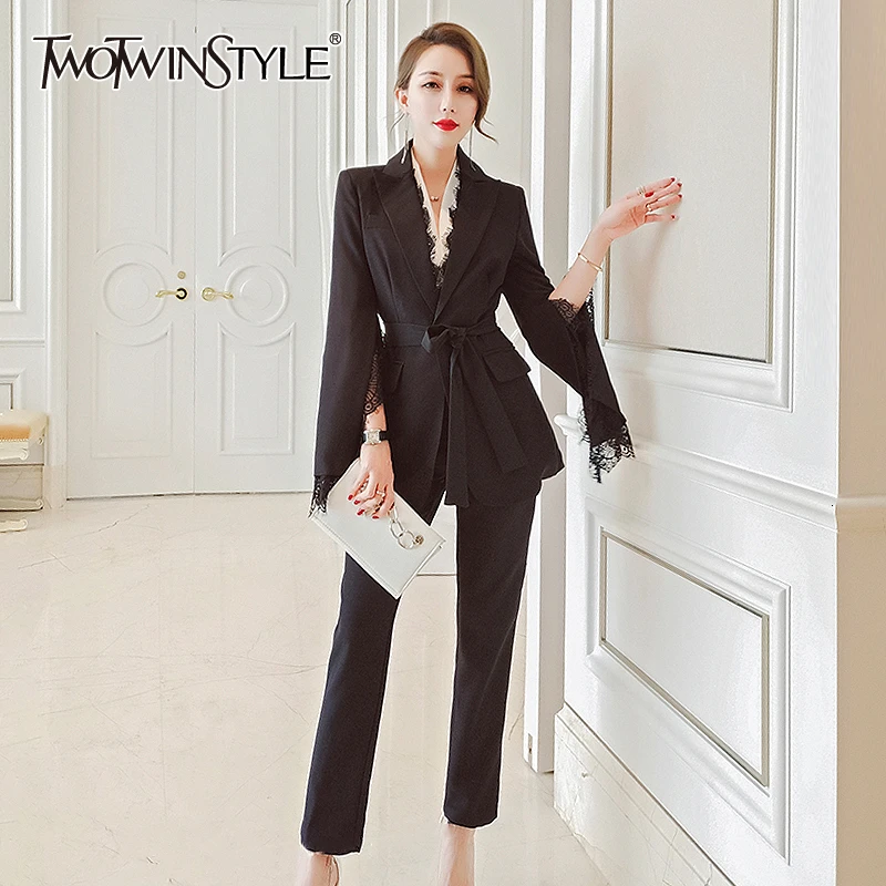 TWOTWINSTYLE элегантный корейский комплект из двух предметов для женщин лоскутный