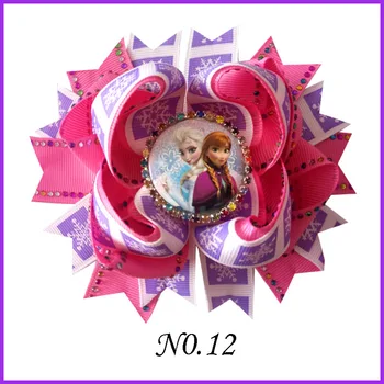 

100Pcs Princess 4.5" Hair Bow Snowflake Elsa Anna Olaf Rhinestone Rainbow Clip Frozen