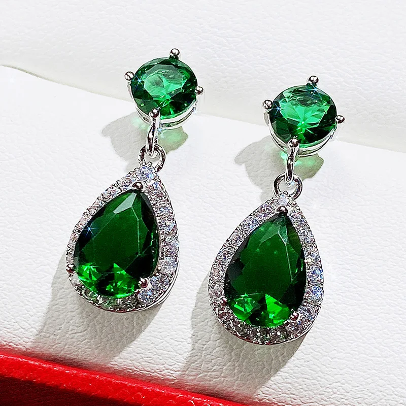 Women's Drop Earrings Green Zirconia dangle earrings drop earrings pendant earrings long earrings dome teardrop earrings