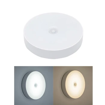 

PIR Motion Sensor Night Light USB Rechargeable Human Body Induction Round Night Lamp Bedroom Wardrobe Magnetic Wall Lamp