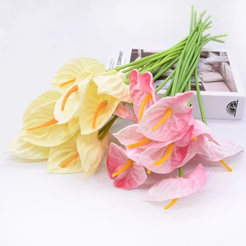 

High Quality Fake Anthurium Artificial Flower Real Touch Wedding Arrangement Christmas Decor Home Living Room Decorative Flower
