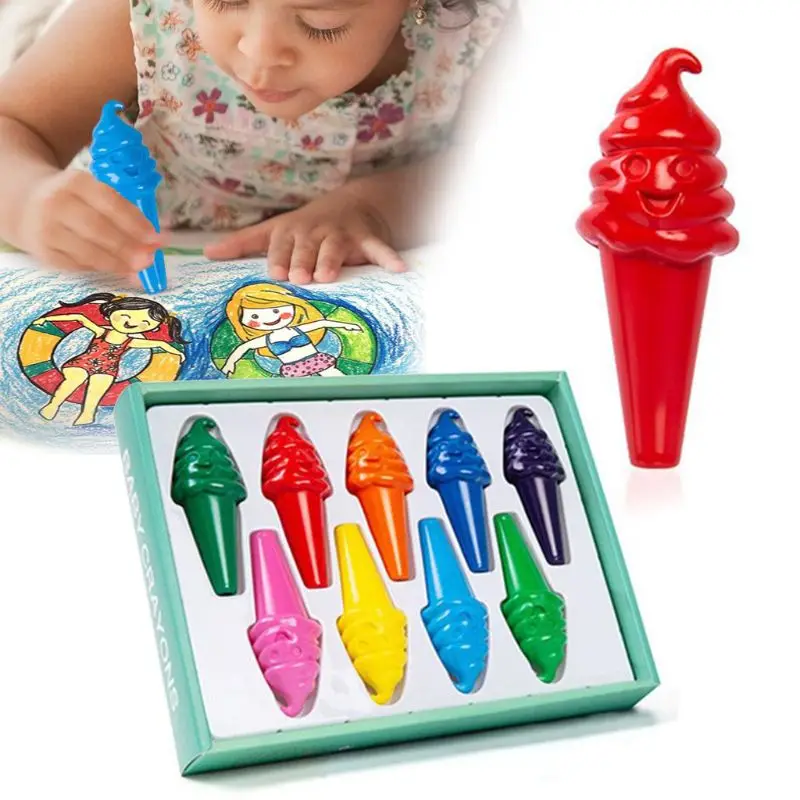 

9 Colors Ice Cream Shape Crayons Non Toxic Washable Painting Drawing Wax forKids
