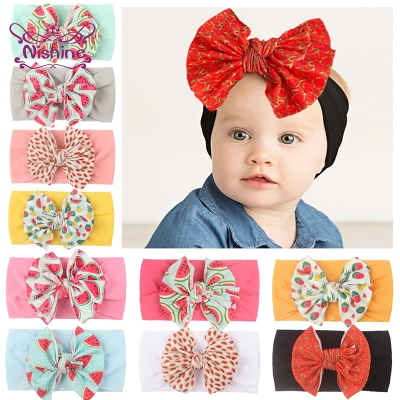 

Nishine Toddler Comfortable Soft Nylon Hairband Cute Cartoon Watermelon Pattern Bowknot Baby Headband Fashion Print Bow Headwear