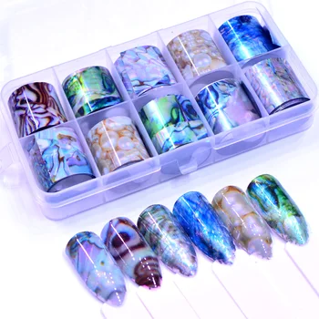 

YZWLE 10 PCS Nail Foil Sticker Set Holographic Starry Sky Adhesive Wraps Transfer Paper Marble Shining Nail Art Decal Gel Slider