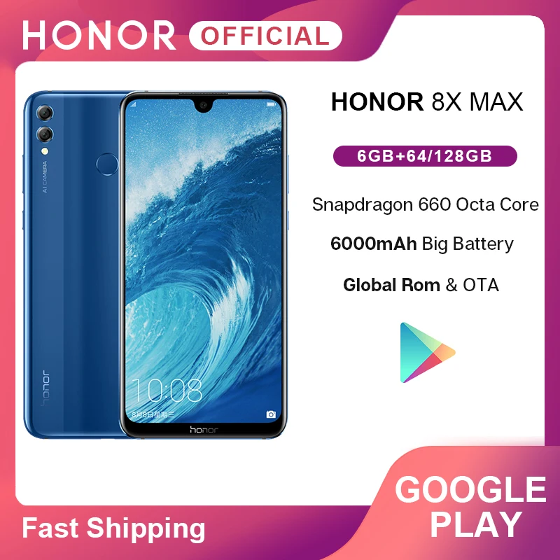 

Original Honor 8X Max Google Play Mobilephone 7.12'' big Screen Octa Core Fingerprint ID 5000mAh Android 8.1 OTA Update