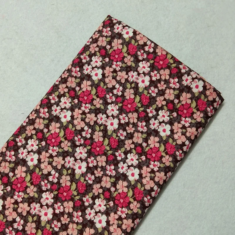 Королевский Коричневый цветной цветочный принт, хлопок, поплин, ткань 50x145 см, ткань в стиле пэчворк для платья, вечерние, домашний декор