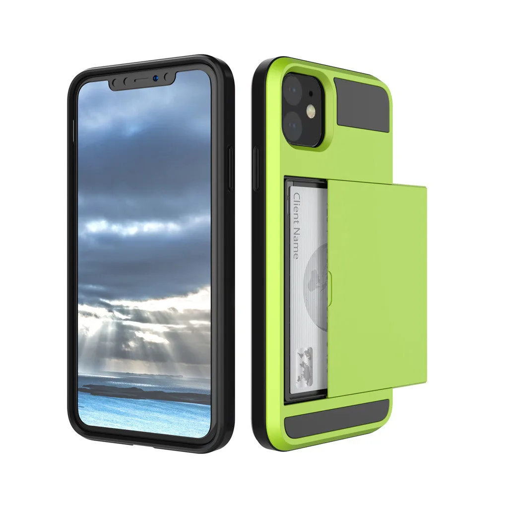 Зеленый Для IPhone 11 11 Pro Max Чехол Мягкий ТПУ Жесткий PC карамельный цвет чехол-бумажник s Чехол для IPhone 11 Pro Max слот для карт чехол - Цвет: Зеленый