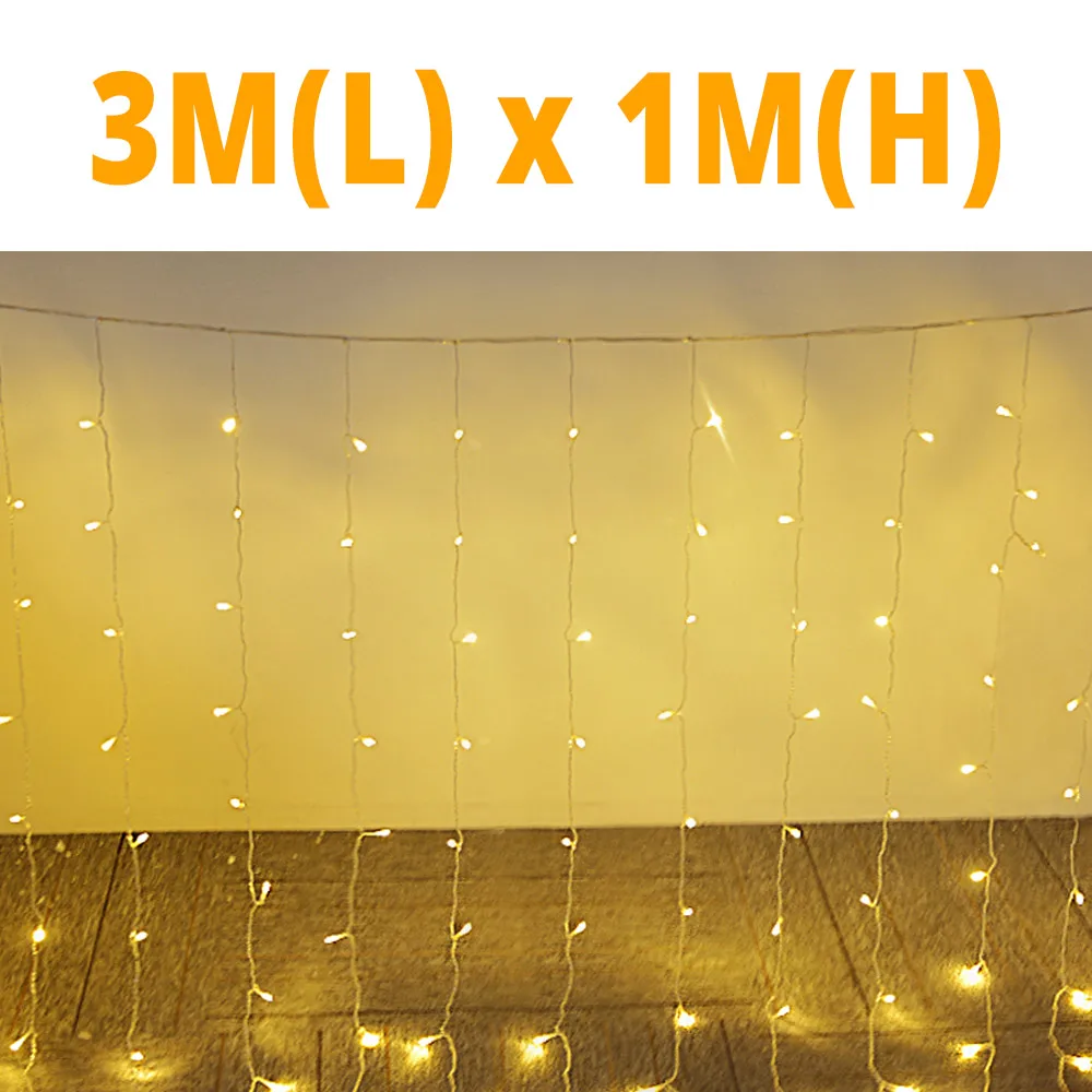 3Mx1M Warm White 3X3 м гирлянды светодиодные занавески открытый праздник сад Газон лампа 110 В 220 В оконный занавес рождественские изящные свадебные светильники для дома - Испускаемый цвет: 3Mx1M Warm White