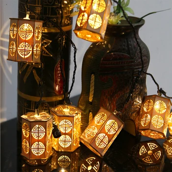 

10 PCS/Set LED Chinese Style Wooden Lantern 220V 6W 2.5M String Lights Home Decor Lamps for Christmas Garland New Year Party
