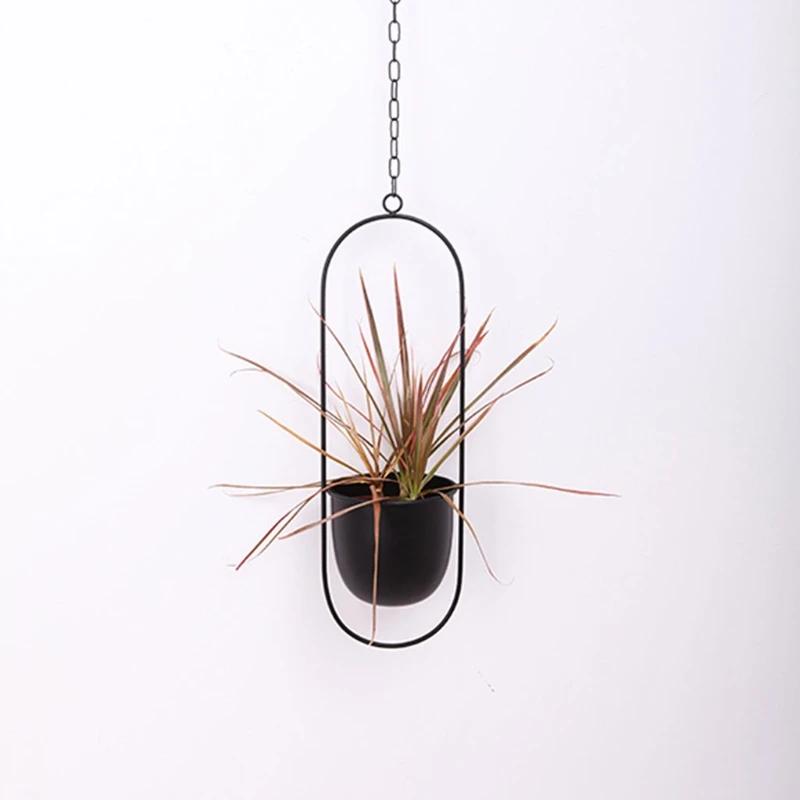 Geometric Iron Hanging Planter Vase Simple Design Plant Pot Modern Window Hanger 896A