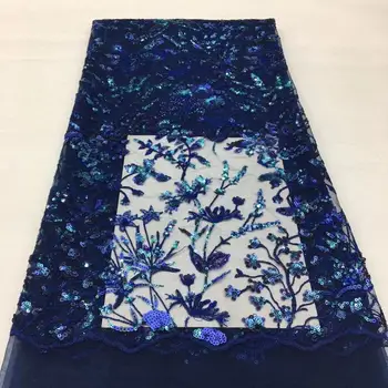 

2020 Hot Sale African Dry Lace fabric High Quality Nigerian Sequins Lace French Tulle Net Lace fabric for Wedding Dress