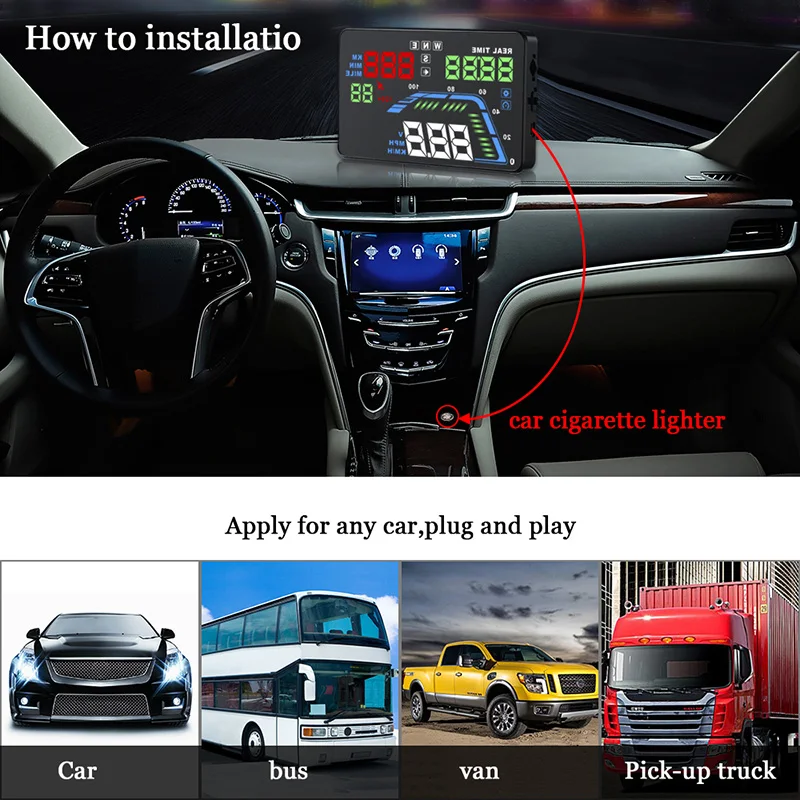 Универсальный HUD Q7 5," мульти Цвет Авто HUD gps головой вверх Дисплей Speedometers Предупреждение приборной панели лобовое стекло проектор