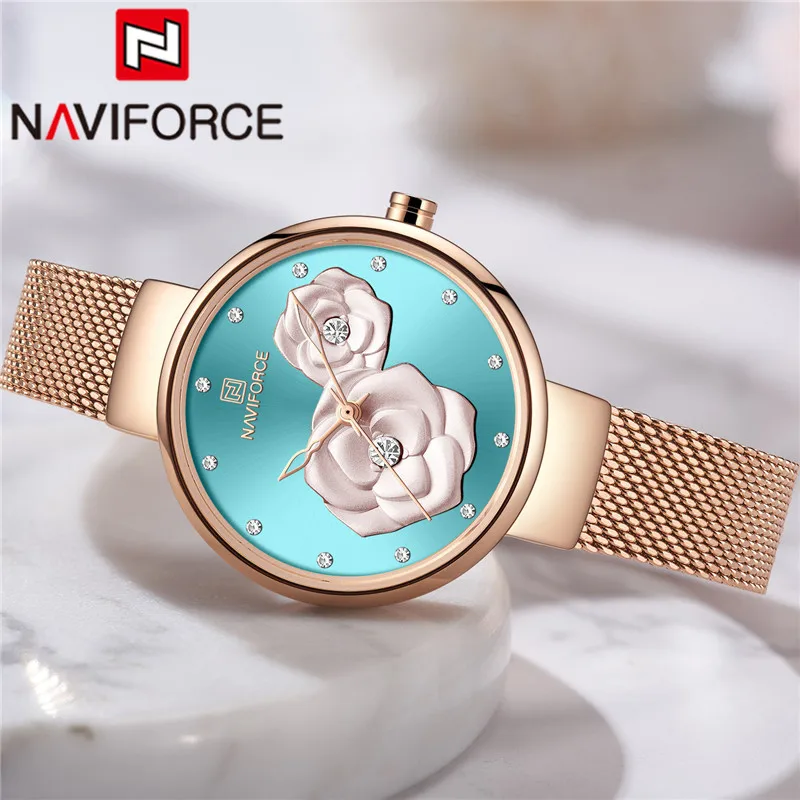 Часы наручные NAVIFORCE женские с сетчатым браслетом из нержавеющей стали брендовые