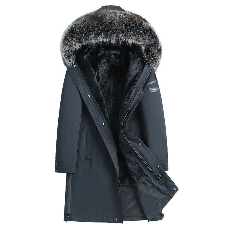 Tcyeek куртка с подкладкой из натурального меха норки, Мужская зимняя шуба из натурального меха енота с капюшоном, одежда, уличная одежда, куртки 195901 - Цвет: Black