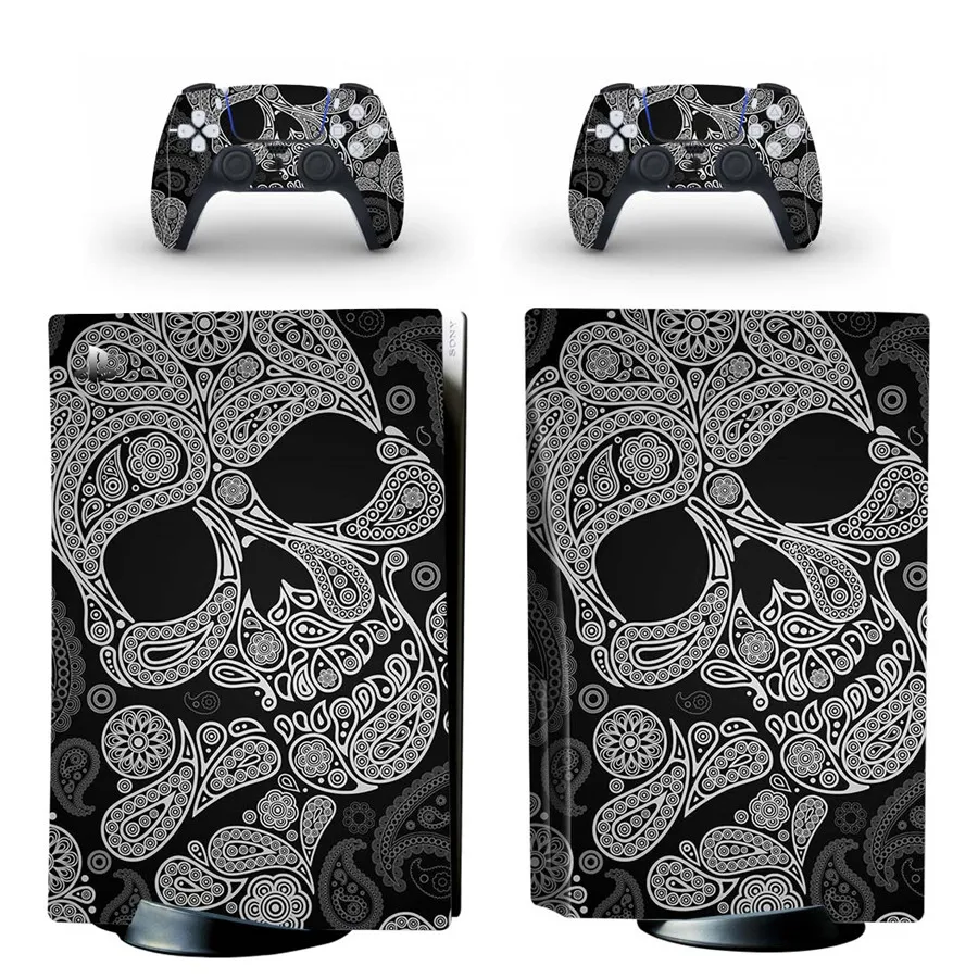 Skull Style PS5 Disc Edition Skin Sticker for Playstation 5 CD-Rom Version Console & 2 Controllers Decal Vinyl Protective Skins 