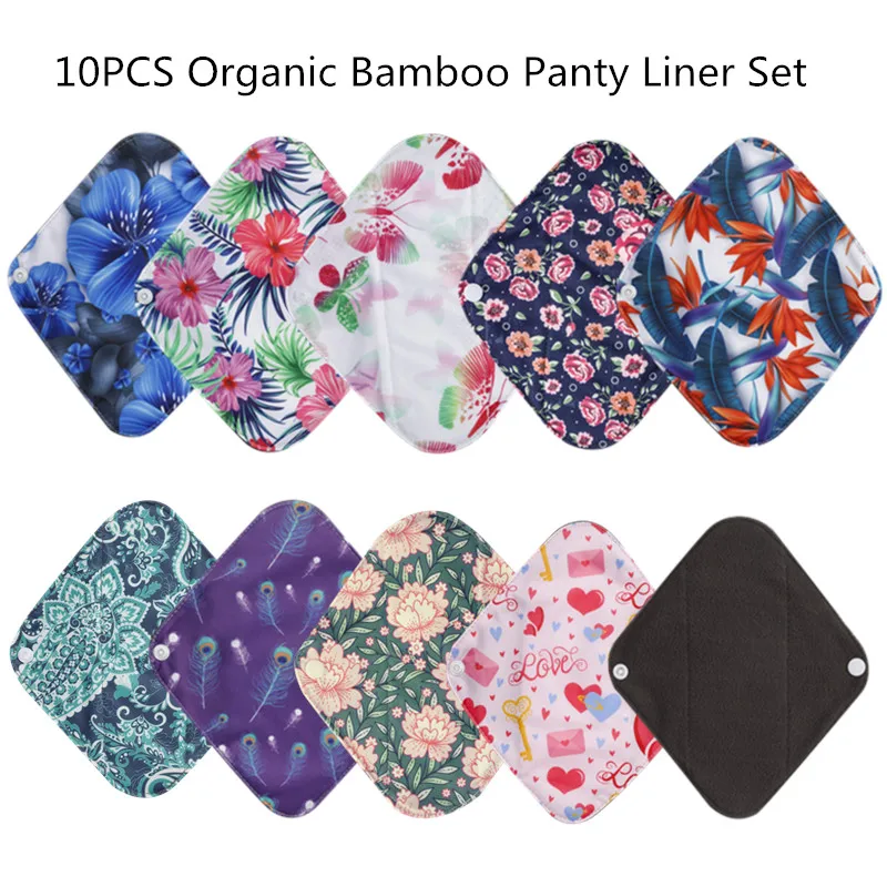 10PCS Reusable Pads bamboo charcoal Sanitary Pads Mama Menstrual Cotton pads Washable Panty Liner pads Health Feminin