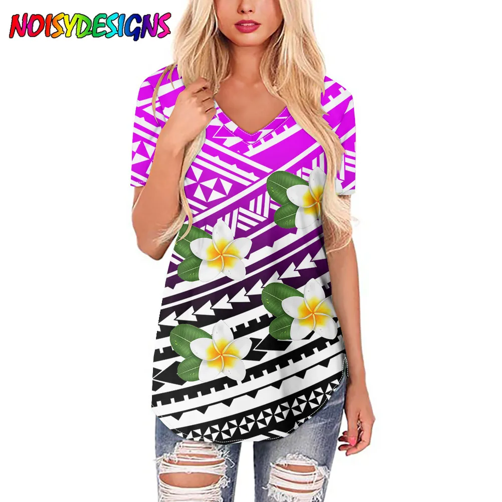 

NOISYDESIGNS Harajuku Woman Tshirts Women Summer Tops Loose Polynesian Trabal Hibiscus Plumeria Short Sleeve T-shirt Top Women