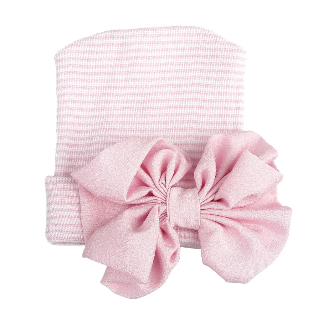 AM0036 pink Больничные шифоновые шапки для новорожденных с большими бантиками, Вязаная Мягкая Шапка-бини для новорожденных, реквизит для фотосессии, аксессуары для новорожденных девочек 0-6 месяцев - Цвет: AM0036 pink