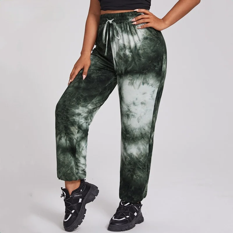

Ink Tie-dye High Waist Sports Pants Women 2XL To 7XL Oversized Loose Trousers Woman Pantalones Mujer T2496