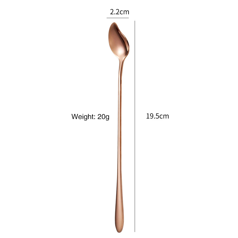 Cuillères,Cuillère à mélanger à Long manche en acier inoxydable, cuillère en forme de mangue