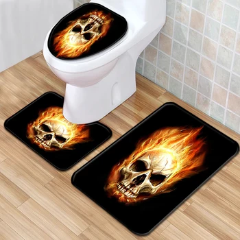 

3 pcs/set Halloween Style Bath Mat Set Bathroom Toilet Shower Room Decor Rug Carpets Individuality Skull Bathroom Bath Mat Sets