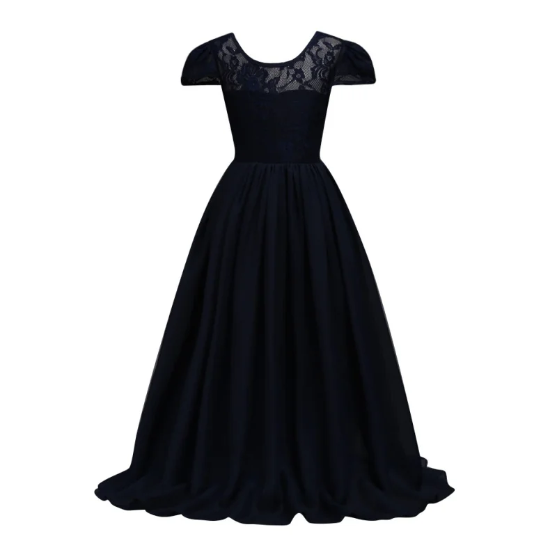 

Dress Lace Chiffon Solid Color Short-sleeved Dress For Girl High-end Wedding Flower 8 Colors Princess Dresses