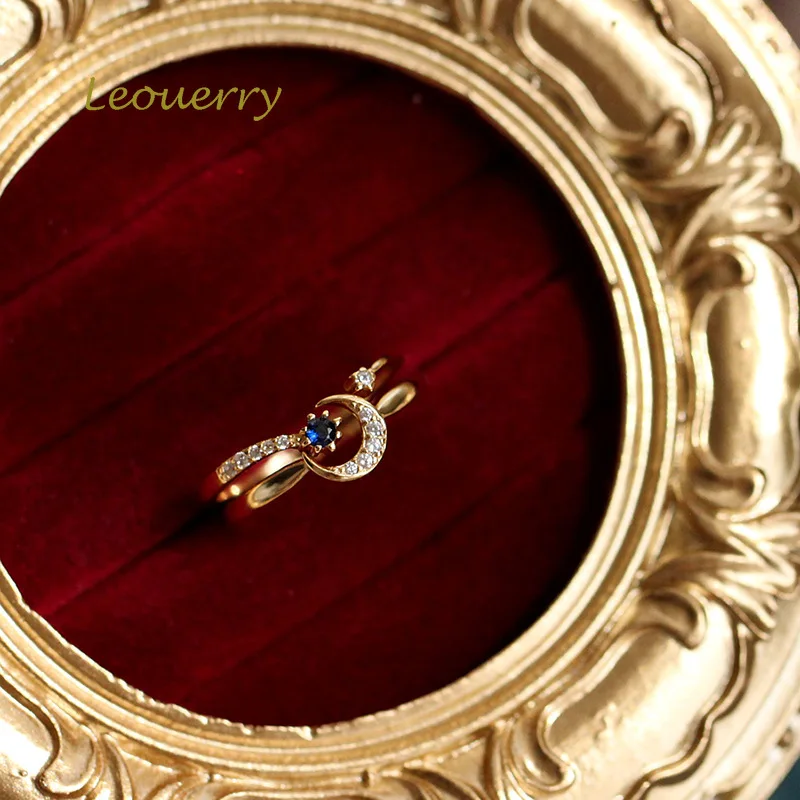 Leouerry, 925 пробы, серебряные, женские, Лунная звезда, голубой циркон, открытые кольца, женские, элегантные, CZ, лунные кольца на палец, для свадьбы, ювелирные изделия