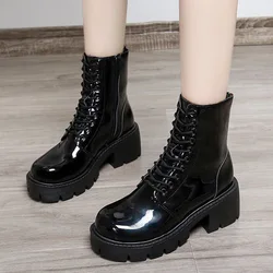 Botas de motocicleta de charol para Mujer, botines de plataforma con  cordones, color negro, para nieve, 2020G, para invierno, 8500 - AliExpress  Calzado