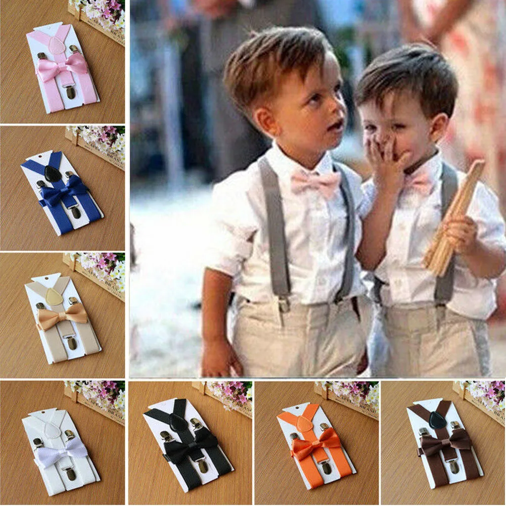 US Adjustable Suspender and Bow Tie Set for Baby Toddler Kids Boys Girls Child # 