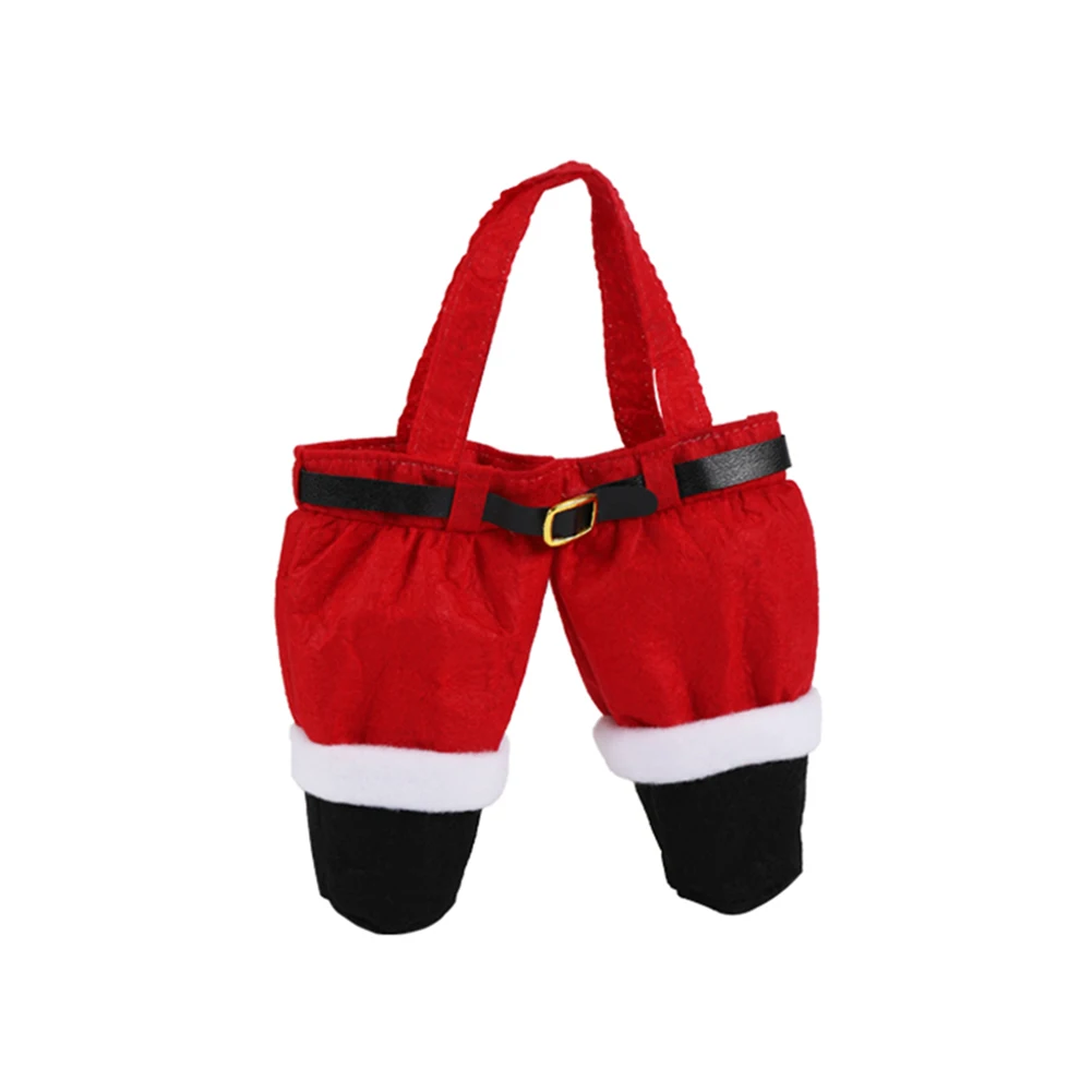 2Pcs Santa Elf Clothes Pants Christmas Candy Bags Gift Wine Bottle Handbag Xmas Design Gift Bag Reusable Elf/Santa Clothe