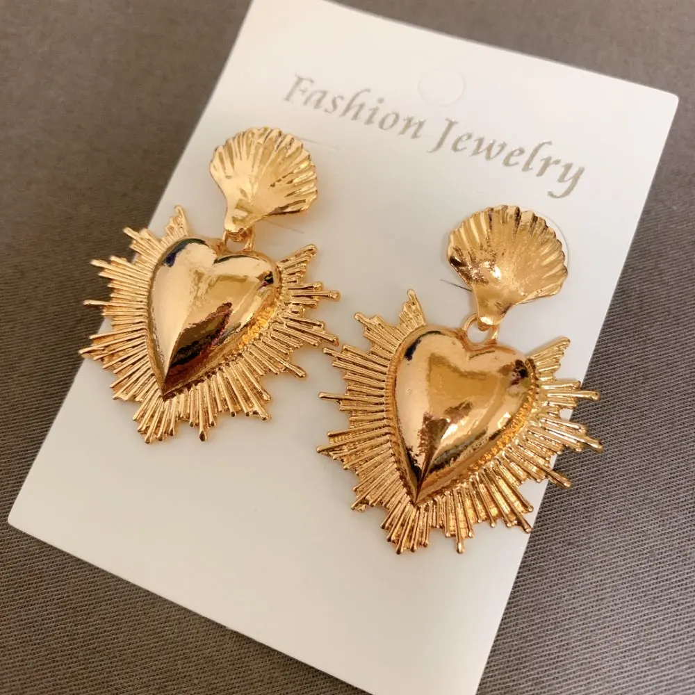 Punk Large Heart Metal Drop Earrings Geometrical Irregular Golden Party Jewelry Women dangle earrings,drop earrings,long earrings,golden earrings,geometric earrings