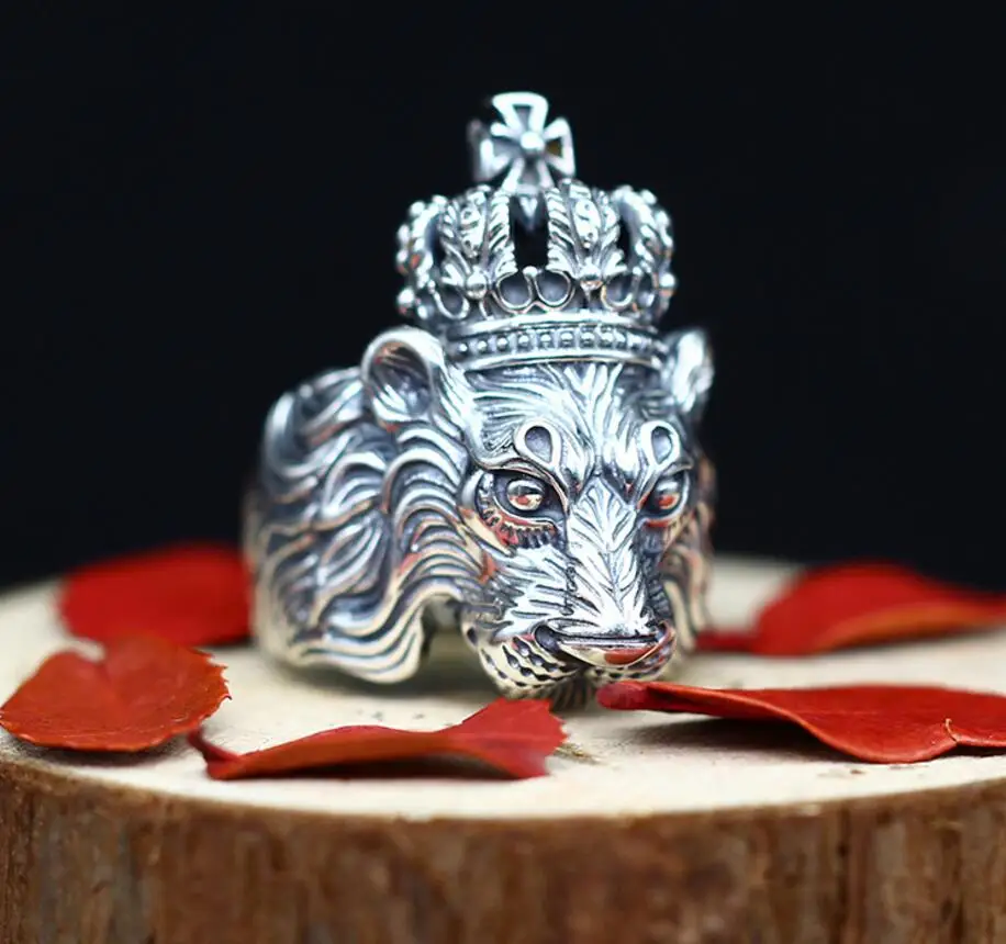 Готическое панк кольцо унисекс из нержавеющей стали Корона Льва голова льва