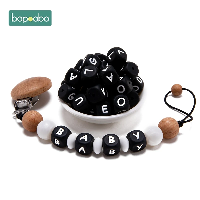 Bopoobo 100pc Black Silicone Alphabet Silicone Letter Beads 12mm Baby DIY Teething Baby Rodents Gift For Newborn Baby Teether