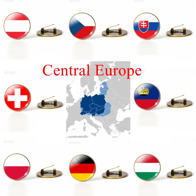 ##BUY Central Europe Austria Poland Germany Switzerland Flag Brooches Glass Dome Jewelry Bronze Brooch Pins National Day Gifts