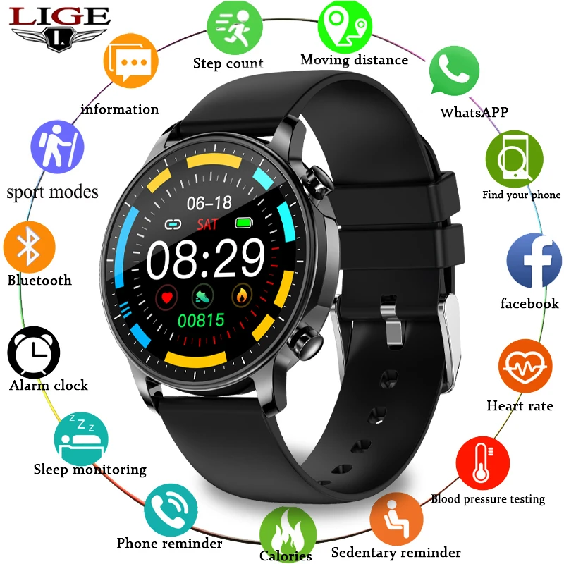 

LIGE 2020 Smart watch IP67 waterproof 1.3 Full touch screen Sports Smart watch Ladies heart rate Fitness tracker Men Smart watch