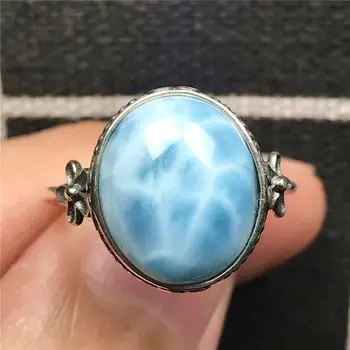 

11x10mm Top Natural Blue Larimar Ring Jewelry For Woman Man Crystal Water Pattern Stone Silver Sterling Adjustable Ring AAAAA