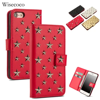 

Luxury Leather Flip Case for Iphone 8 7 Plus 11 PRO Xs Max Xr Handmade Stars Rivet Wallet Magnetic Card Holder Bookcase Cover