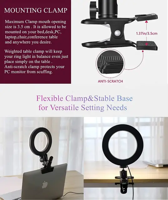 Selfie Ring Light for Laptop Computer Desktop Youtube Ring Lamp Video Conference Lighting Kit With Tripod