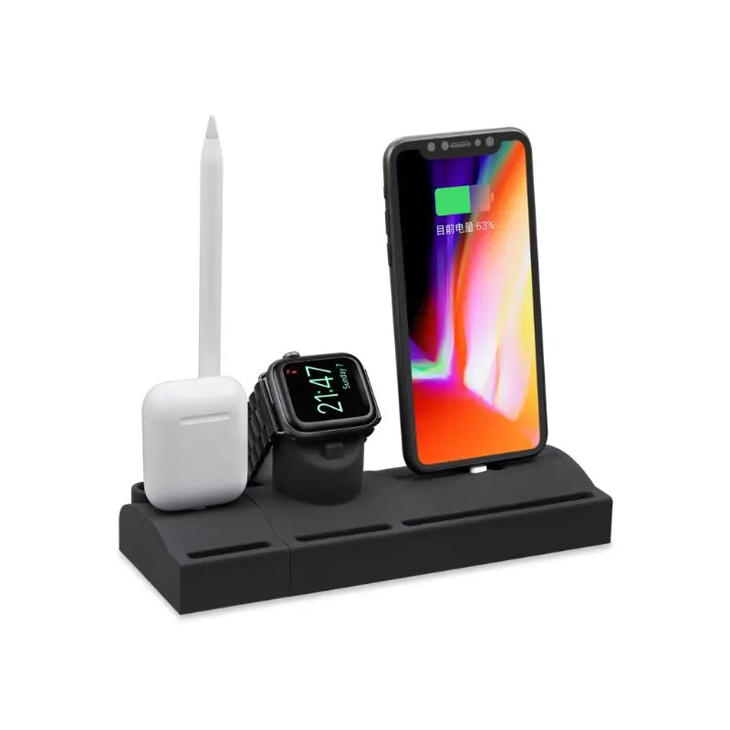 1 шт., 4 в 1, силиконовый держатель, зарядная док-станция для Apple Watch Pencil для iPhone X XS XR MAX 6 7 8 Airpods