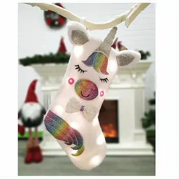 

2019 New Cute Unicorn Socks Large Size Christmas Stocking Candy Bag for Home Party Xmas Tree Decor Candy Socks Light Gifts