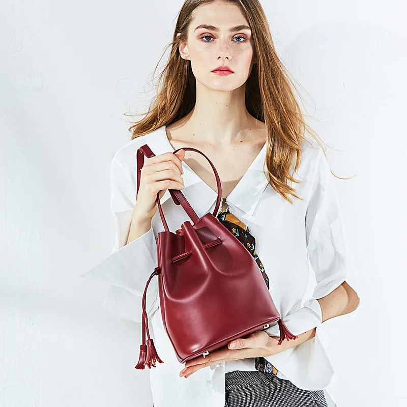 

NEW ARRIVAL Fashion Women's Handbag Luxury Vintage Genuine Leather Top-Handle Bag Solid Color Shoulder bag Crossbody BUCKET BAG