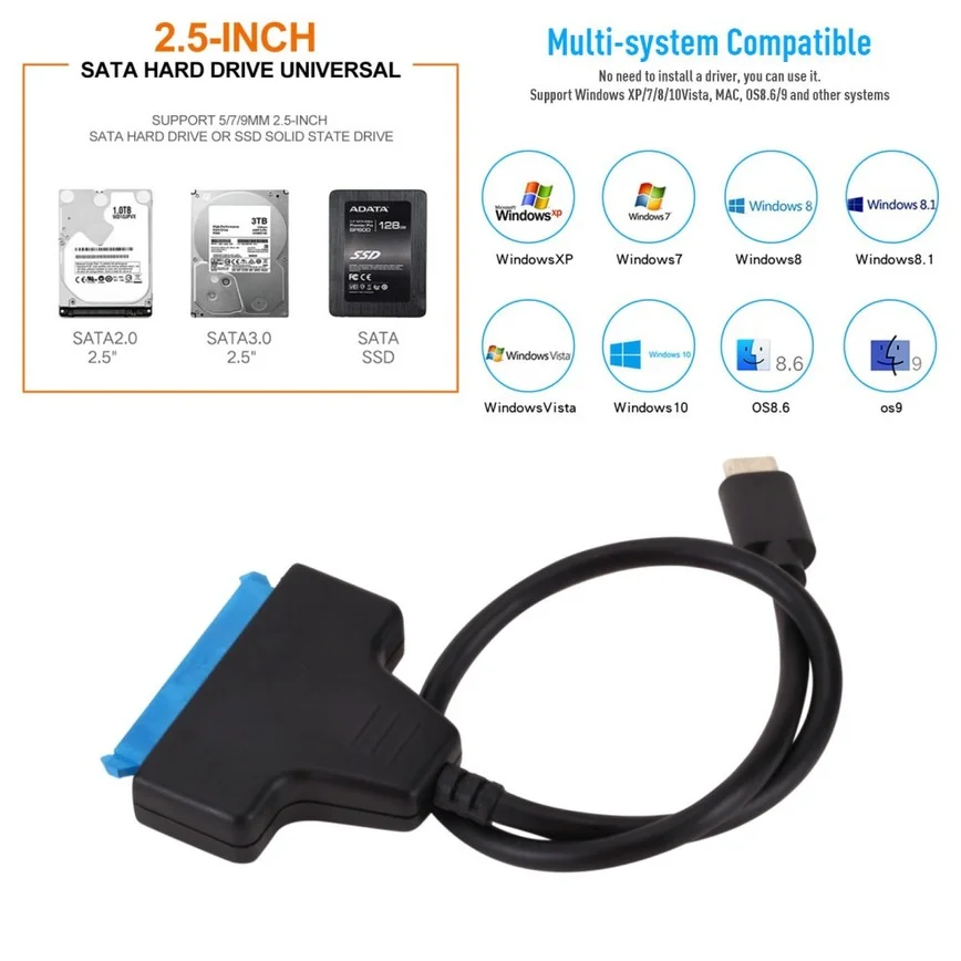 Usb Usb c para Sata Conversor Usb 3.1 Tipo-c Cabo Adaptador para 2.5 Disco Rígido Ssd Sata para tipo c Cabo de Disco Rígido de Alta Velocidade 3.1 - Imagem 2
