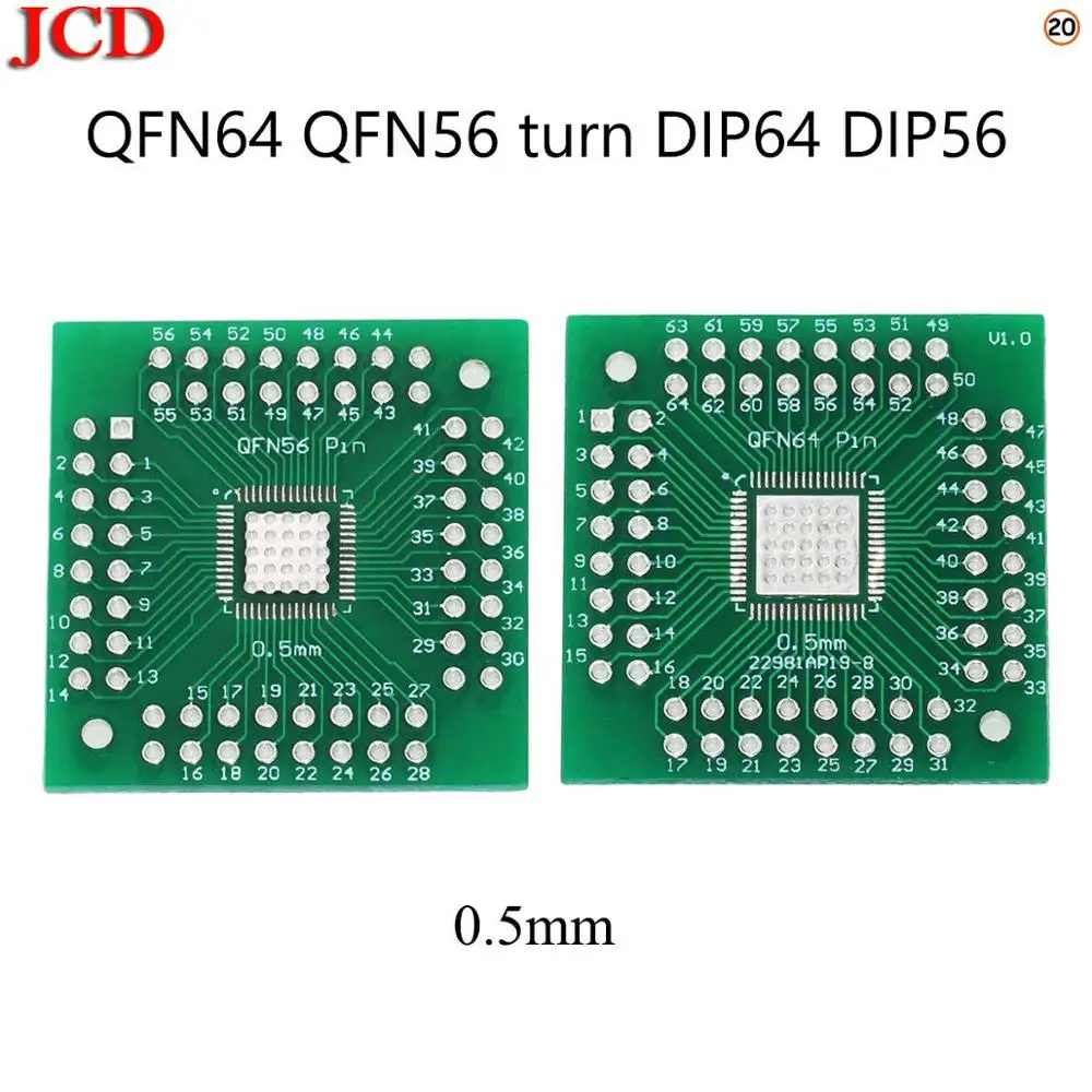 No20 QFN64 QFN56 JCD печатная плата комплект SMD поворот в DIP адаптер конвертер пластина FQFP 32 44 64 80 100 HTQFP QFN48 SOP SSOP TSSOP 8 16 24 28 TSSOP56 - Color: No20 QFN64 QFN56