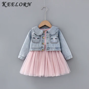 

Keelorn Girls Autumn Dress Long Sleeve Denim Dress for Girls Jeans Party Dress Girls Mesh Baby Kids Girls Clothes Outfits