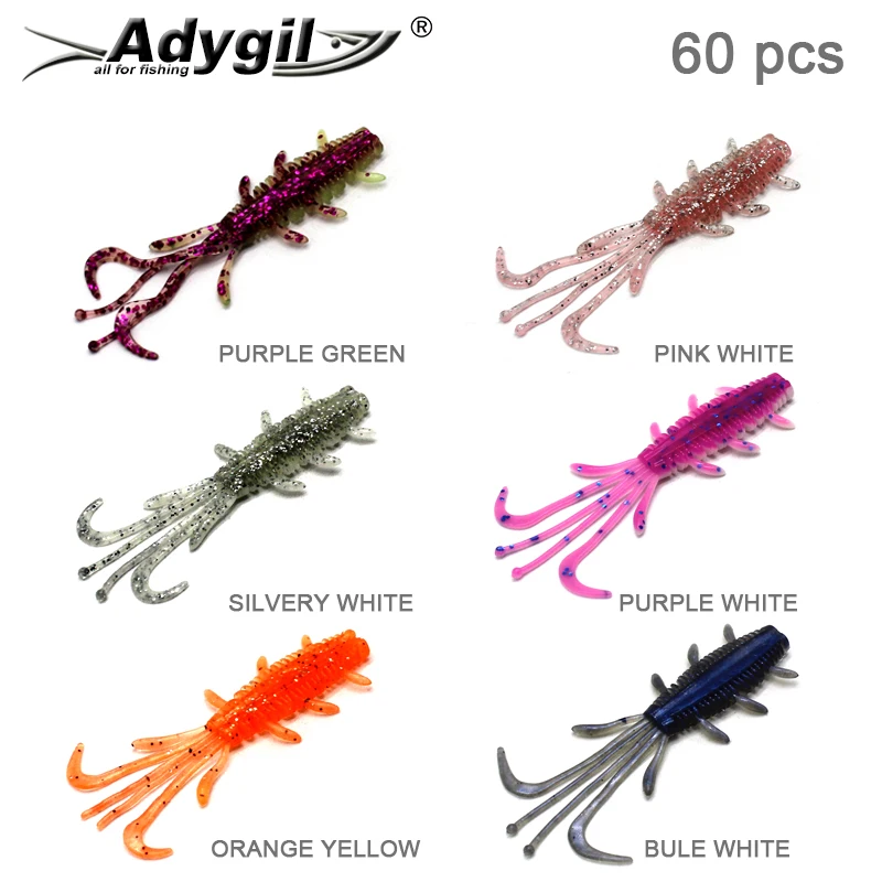 

ADYGIL Fishing Lure Soft Lure Silicon Bait Soft Bait ADSL210 6 colors 60pcs 75mm 1.2g