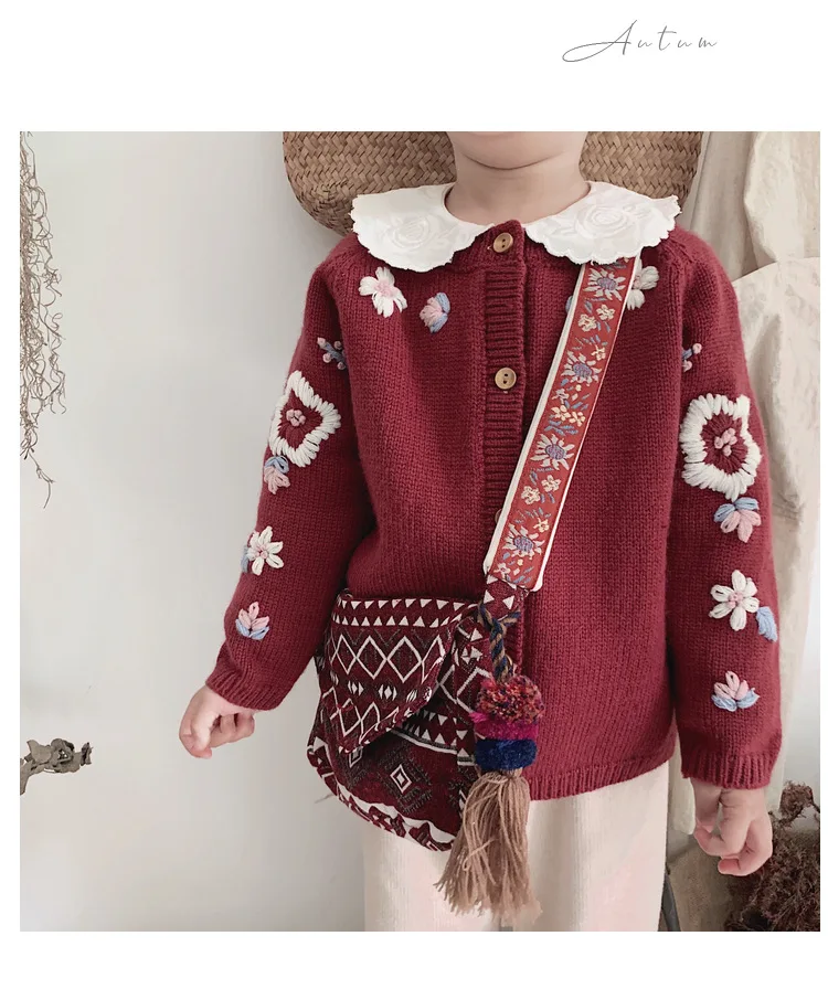 Осень-зима для маленьких девочек мода ручной работы вязаный крючком свитер для мальчиков; кардиганы; От 0 до 6 лет для милых девочек хлопок теплый джемпер с цветами