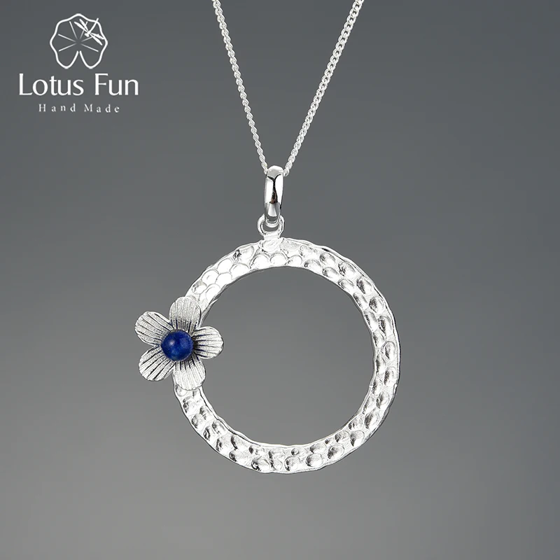 Lotus Fun 925 Sterling Silver Lapis Handmade Fine Jewelry Fresh Flower Design Pendant without Necklace Acessorios for Women