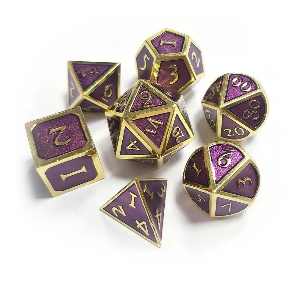 7 шт. металлические кубики Dnd Набор кубиков Rpg многогранные Твердые подземелья и дракон настольные игры Металл Зеленый цифровой D& D кости - Цвет: Purple